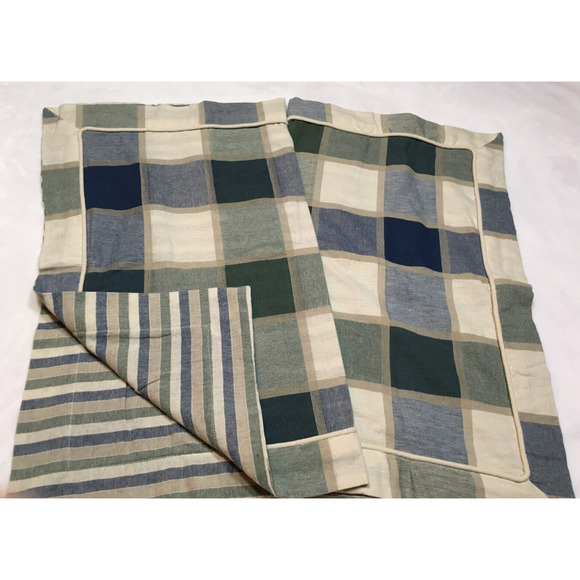 Park B Smith Blue Green Cream Block Plaid Std Shams (2) Linen-Look Cotton - Picture 5 of 10